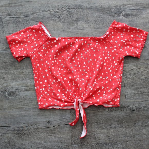 Red Off Shoulder Crop Top - Picture 1 of 7